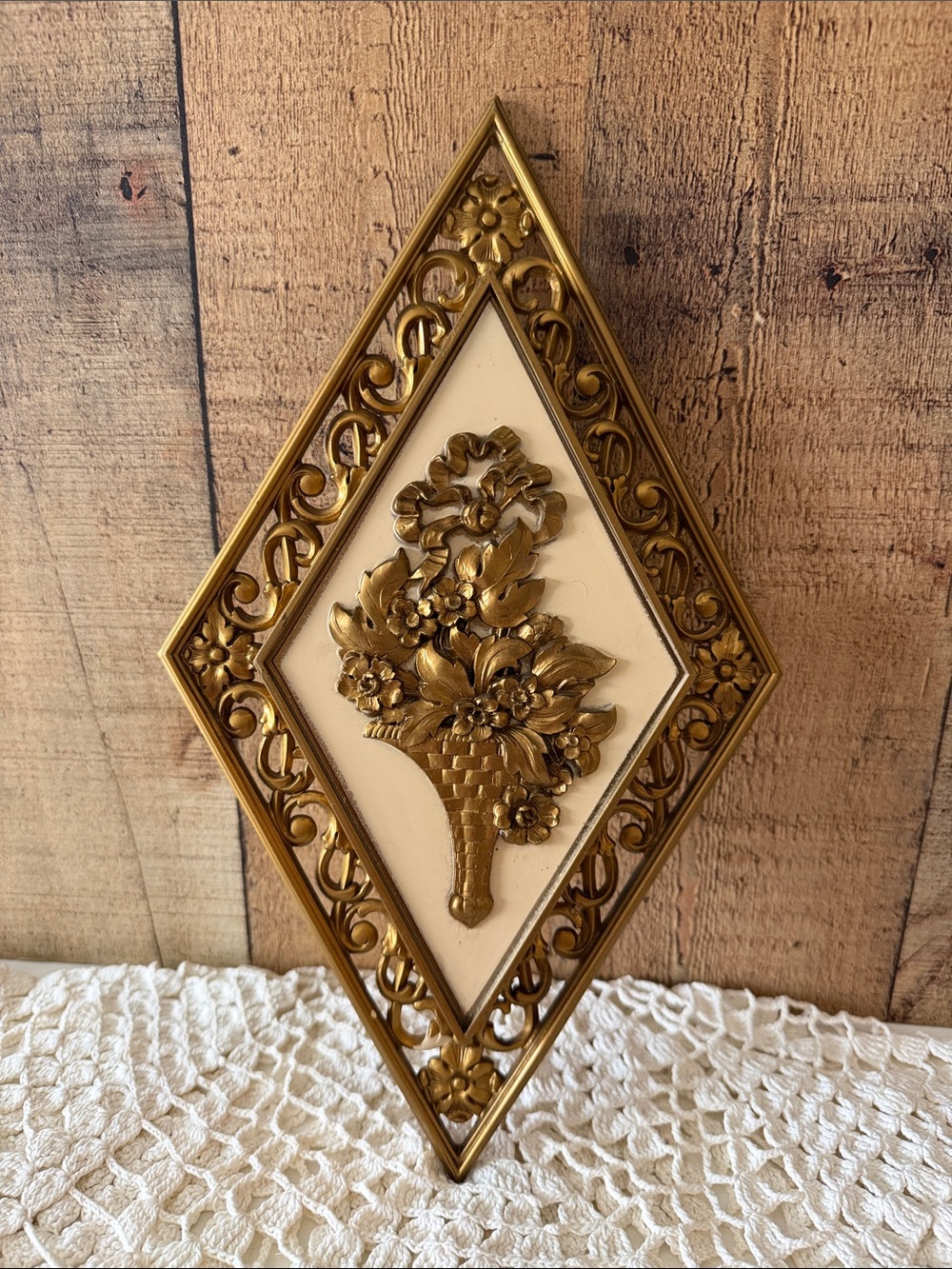 VTG MCM Hollywood Regency Diamond Shaped Wall Plaque